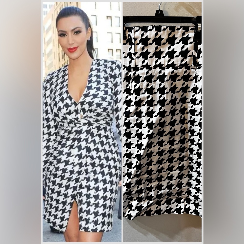 Body Central Black and White Houndstooth Pencil Skirt